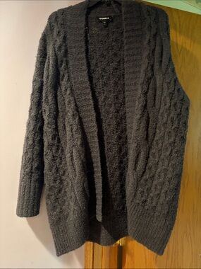 Express Black Cable Knit Open-Front Cardigan
